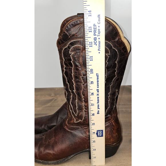 J B Dillon goat leather cowboy boots mens size 11.5D brown distressed western main image 4